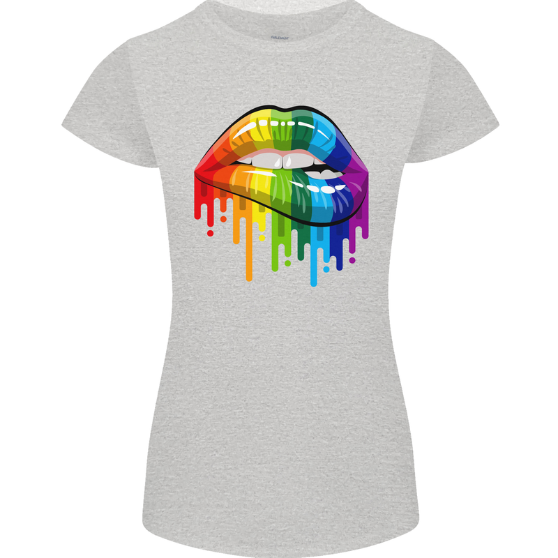 LGBT Bitten Rainbow Lip Gay Pride Day Womens Petite Cut T-Shirt Sports Grey