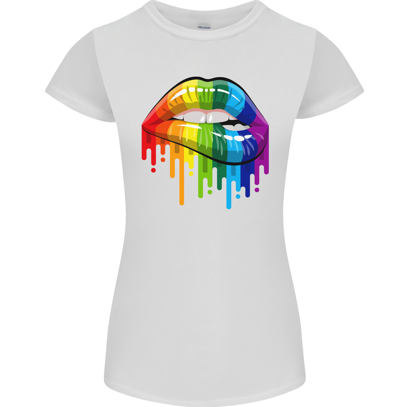 LGBT Bitten Rainbow Lip Gay Pride Day Womens Petite Cut T-Shirt White