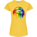 LGBT Bitten Rainbow Lip Gay Pride Day Womens Petite Cut T-Shirt Yellow