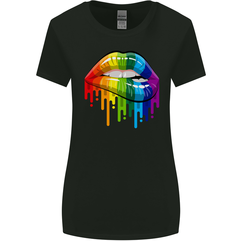 LGBT Bitten Rainbow Lip Gay Pride Day Womens Wider Cut T-Shirt Black