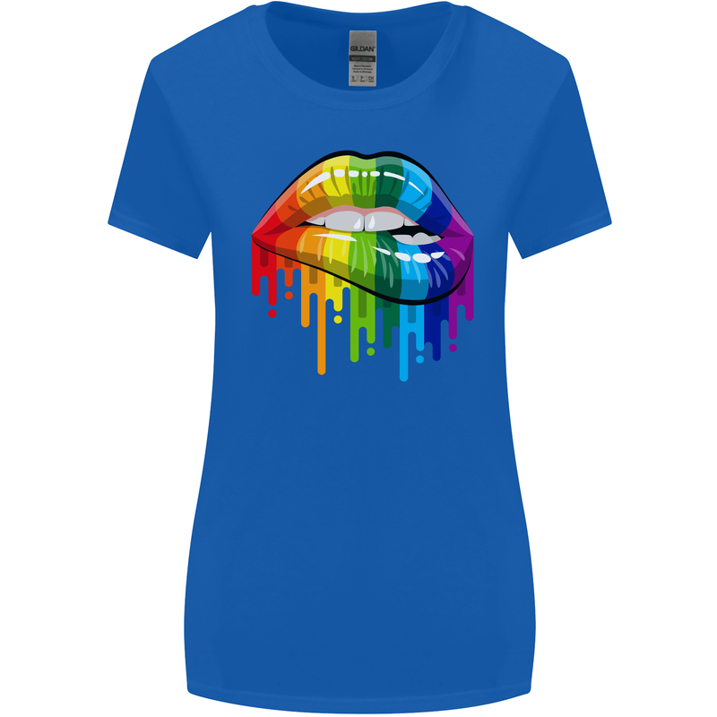 LGBT Bitten Rainbow Lip Gay Pride Day Womens Wider Cut T-Shirt Royal Blue