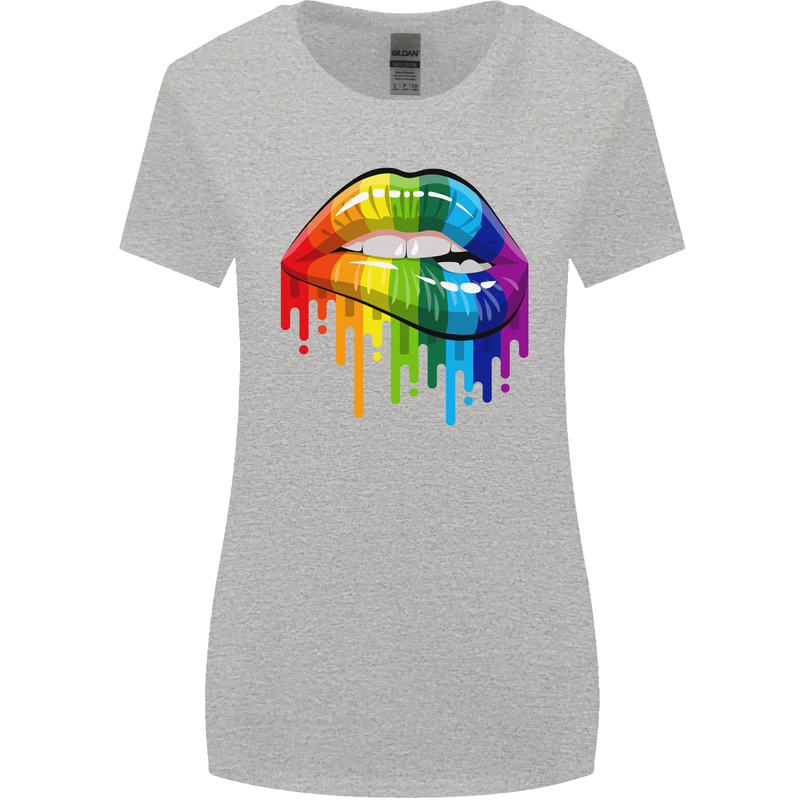 LGBT Bitten Rainbow Lip Gay Pride Day Womens Wider Cut T-Shirt Sports Grey