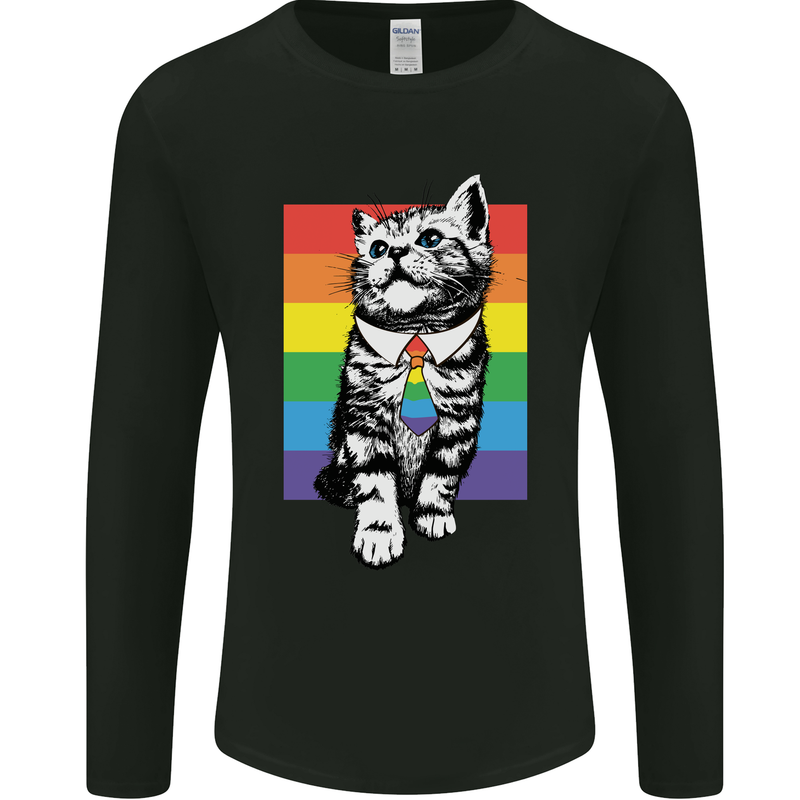 LGBT Cat Gay Pride Day Awareness Mens Long Sleeve T-Shirt Black