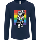 LGBT Cat Gay Pride Day Awareness Mens Long Sleeve T-Shirt Navy Blue