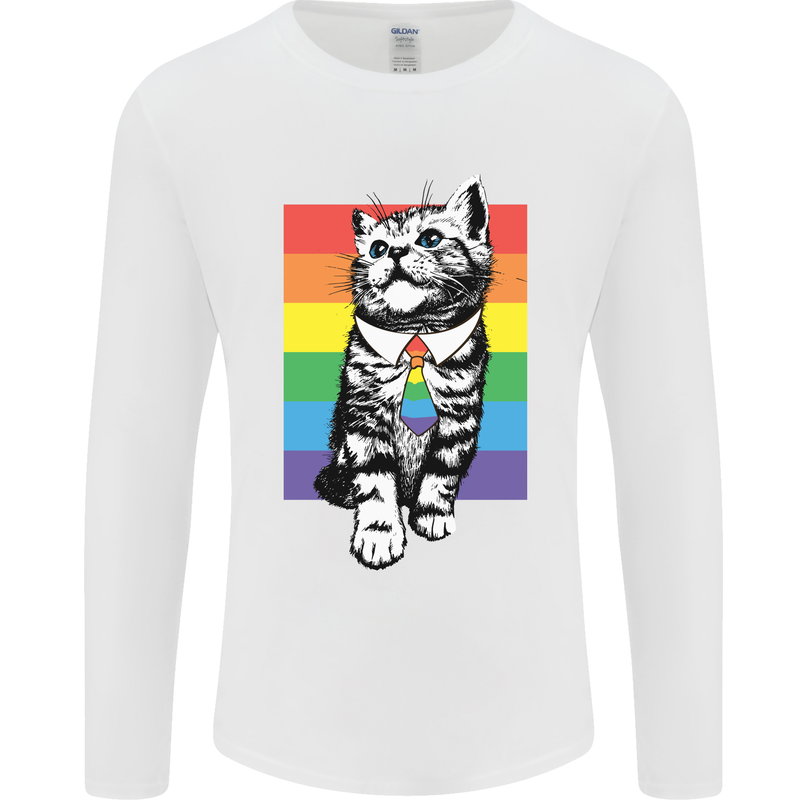 LGBT Cat Gay Pride Day Awareness Mens Long Sleeve T-Shirt White
