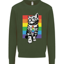 LGBT Cat Gay Pride Day Awareness Mens Sweatshirt Jumper Forest Green