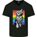 LGBT Cat Gay Pride Day Awareness Mens V-Neck Cotton T-Shirt Black