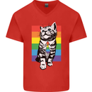 LGBT Cat Gay Pride Day Awareness Mens V-Neck Cotton T-Shirt Red