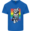 LGBT Cat Gay Pride Day Awareness Mens V-Neck Cotton T-Shirt Royal Blue