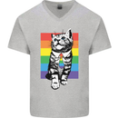 LGBT Cat Gay Pride Day Awareness Mens V-Neck Cotton T-Shirt Sports Grey