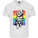 LGBT Cat Gay Pride Day Awareness Mens V-Neck Cotton T-Shirt White