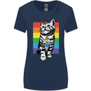 LGBT Cat Gay Pride Day Awareness Womens Wider Cut T-Shirt Navy Blue