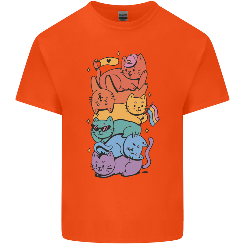 LGBT Cats Mens Cotton T-Shirt Tee Top Orange