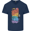 LGBT Cats Mens V-Neck Cotton T-Shirt Navy Blue