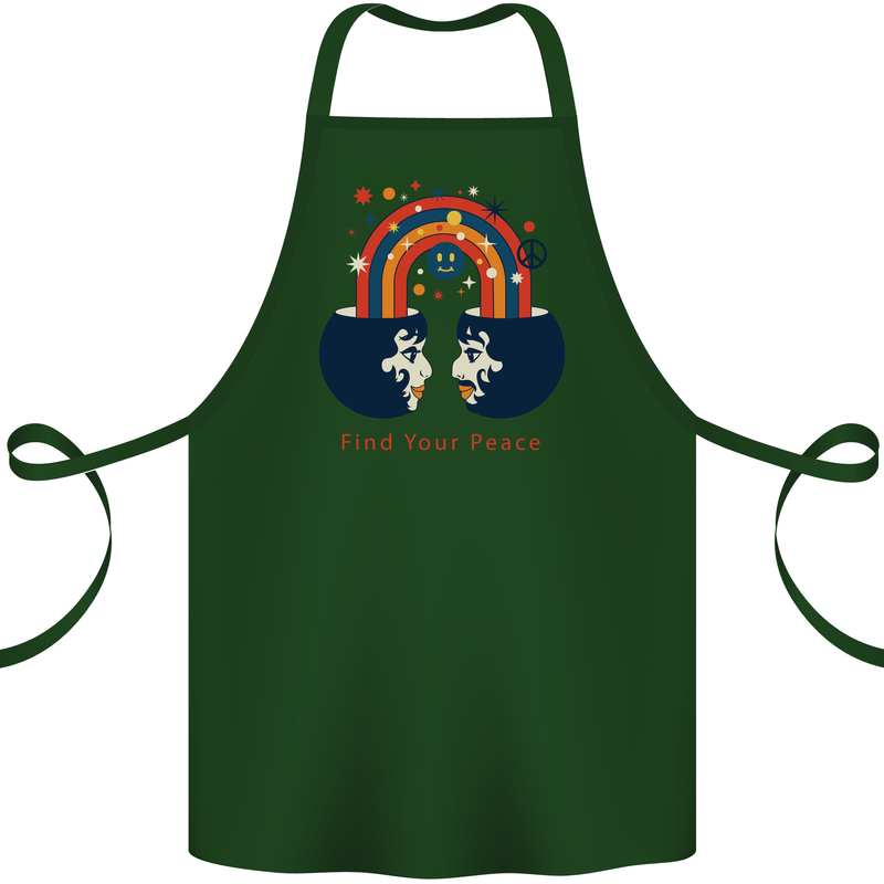 LGBT Find Your Peace Gay Pride Day Cotton Apron 100% Organic Forest Green