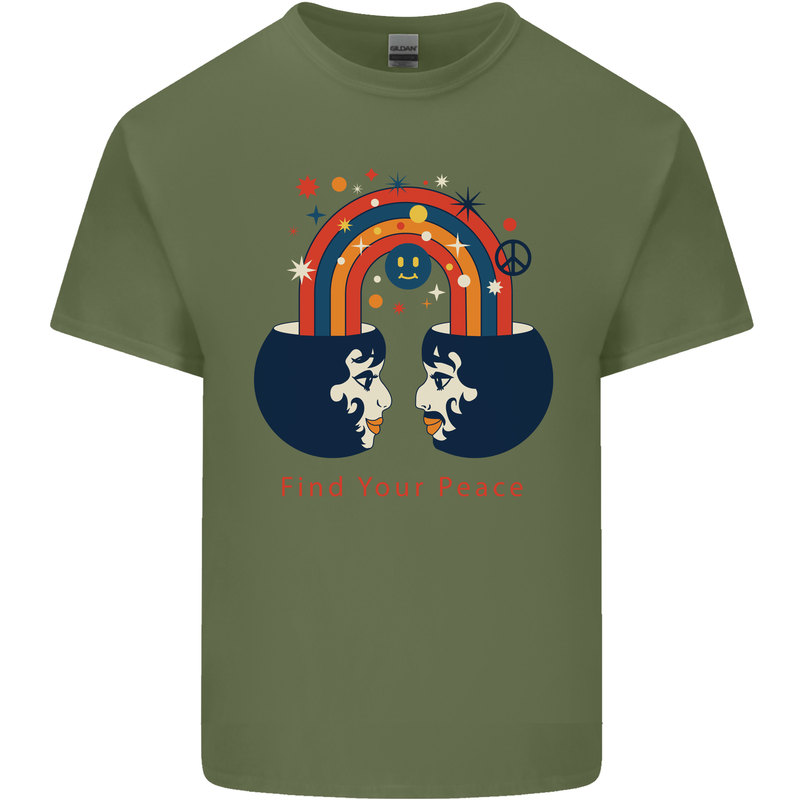 LGBT Find Your Peace Gay Pride Day Mens Cotton T-Shirt Tee Top Military Green