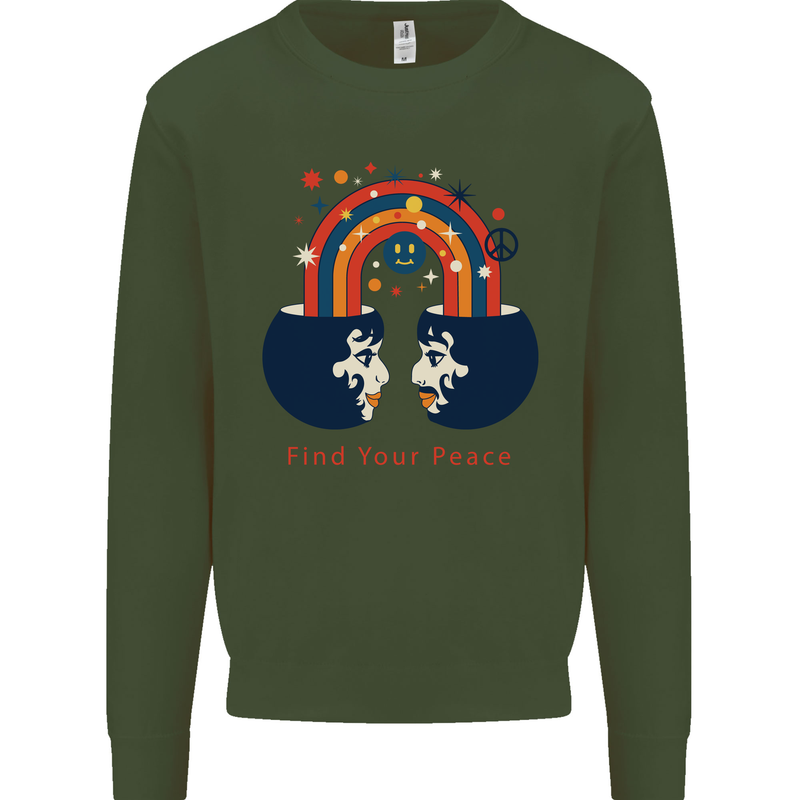 LGBT Find Your Peace Gay Pride Day Mens Sweatshirt Jumper Forest Green