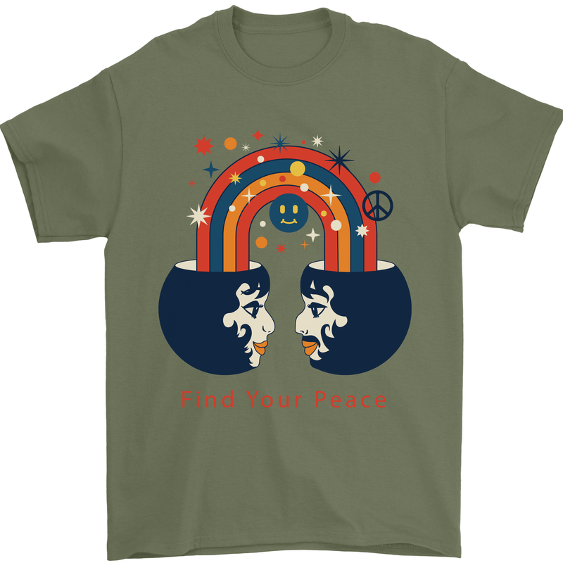 LGBT Find Your Peace Gay Pride Day Mens T-Shirt Cotton Gildan Military Green