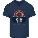 LGBT Find Your Peace Gay Pride Day Mens V-Neck Cotton T-Shirt Navy Blue
