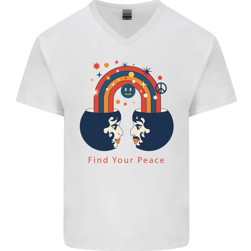 LGBT Find Your Peace Gay Pride Day Mens V-Neck Cotton T-Shirt White