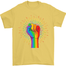 LGBT Fist Gay Pride Day Awareness Mens T-Shirt Cotton Gildan Yellow
