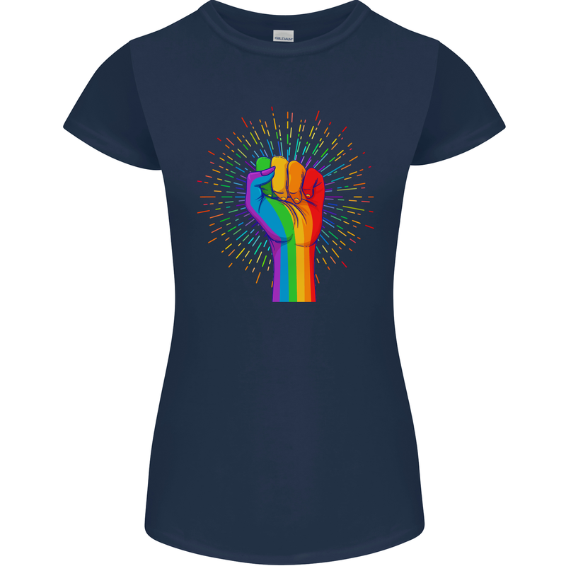 LGBT Fist Gay Pride Day Awareness Womens Petite Cut T-Shirt Navy Blue