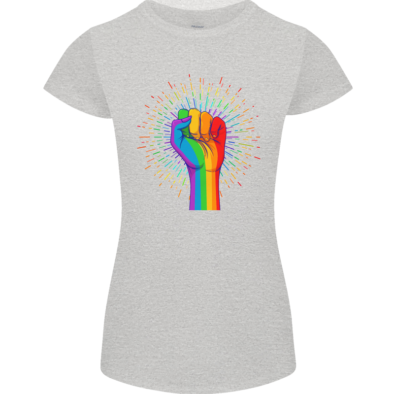 LGBT Fist Gay Pride Day Awareness Womens Petite Cut T-Shirt Sports Grey