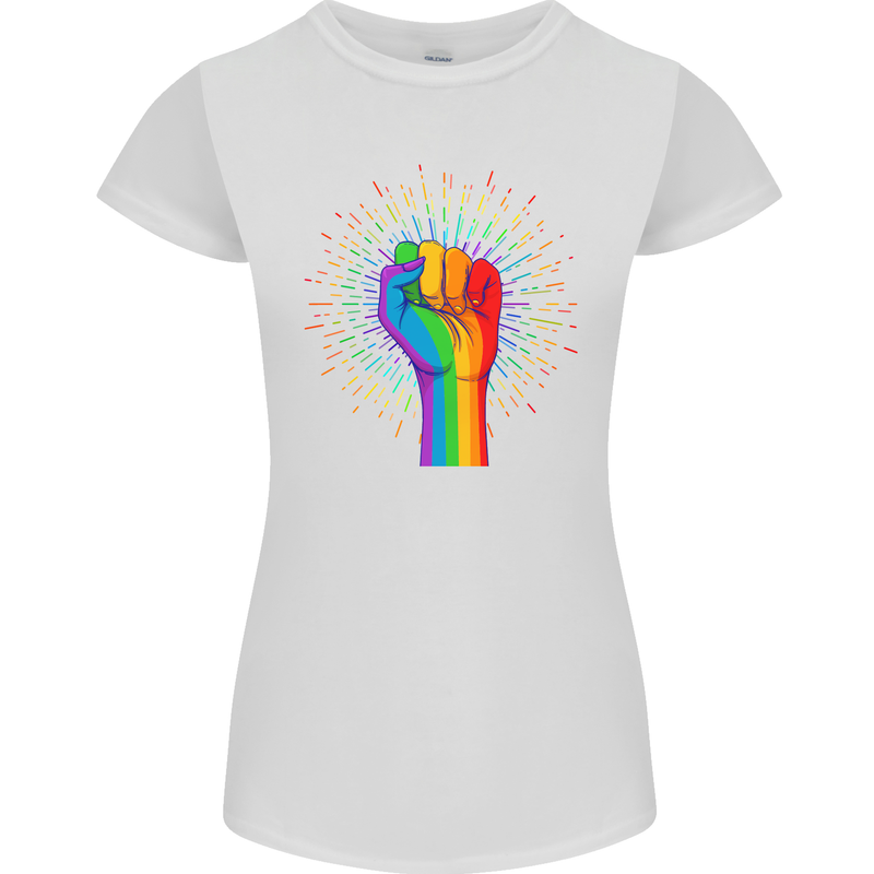 LGBT Fist Gay Pride Day Awareness Womens Petite Cut T-Shirt White