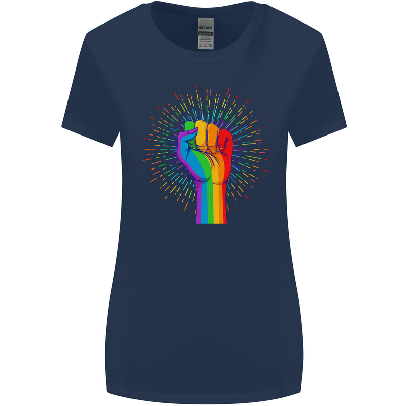 LGBT Fist Gay Pride Day Awareness Womens Wider Cut T-Shirt Navy Blue