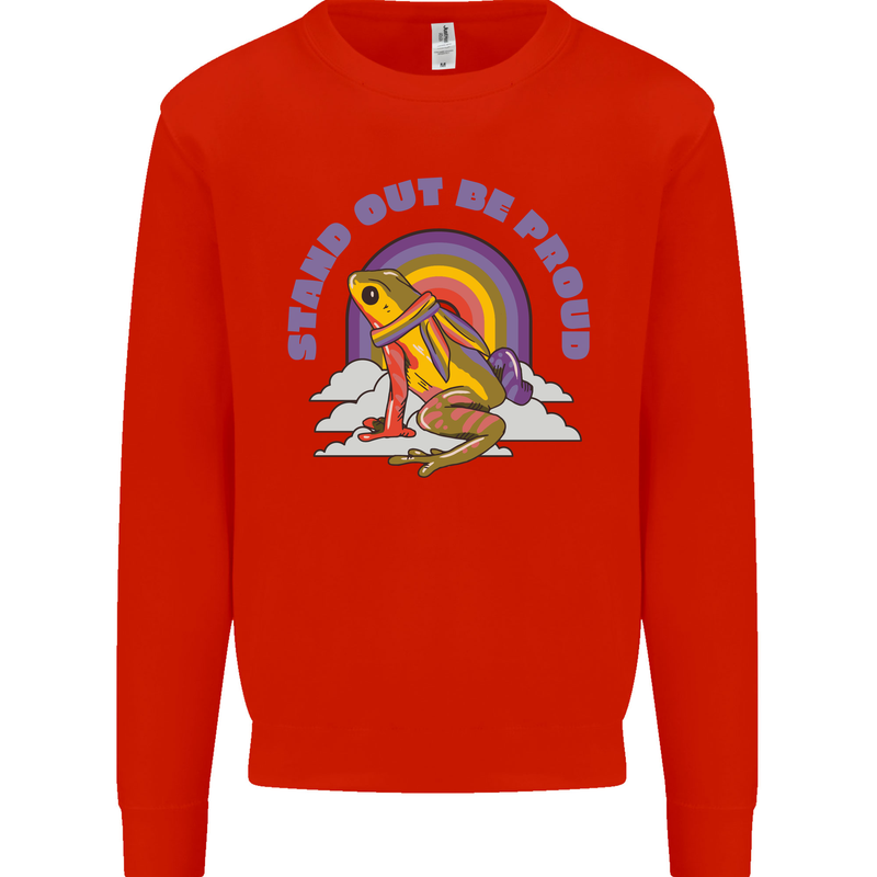 LGBT Frog Stand Out to Be Proud Gay Pride Kids Sweatshirt Jumper Bright Red