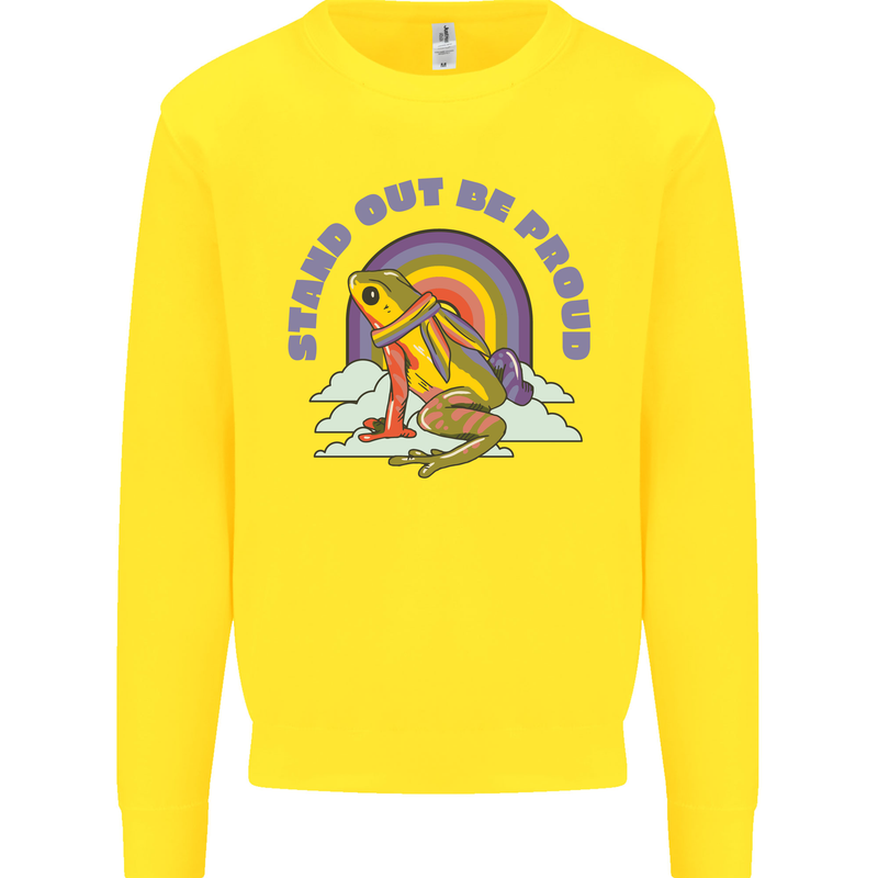 LGBT Frog Stand Out to Be Proud Gay Pride Kids Sweatshirt Jumper Yellow