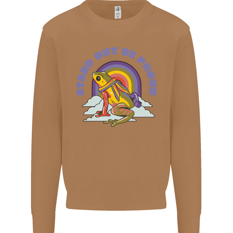 LGBT Frog Stand Out to Be Proud Gay Pride Mens Sweatshirt Jumper Caramel Latte