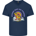 LGBT Frog Stand Out to Be Proud Gay Pride Mens V-Neck Cotton T-Shirt Navy Blue