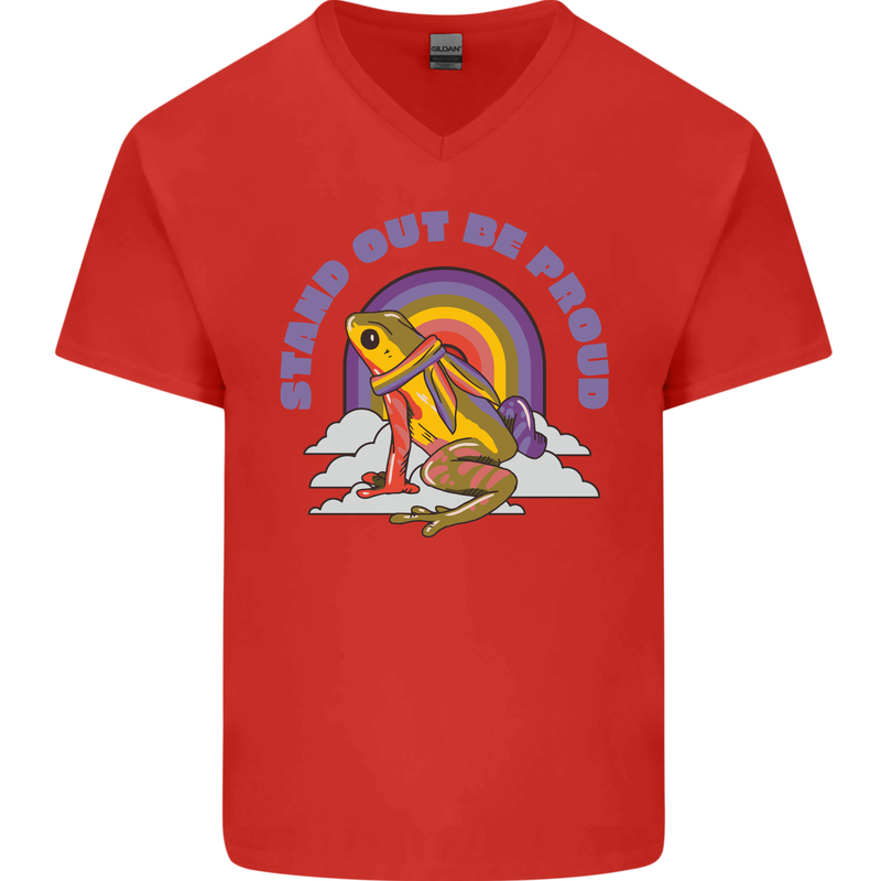 LGBT Frog Stand Out to Be Proud Gay Pride Mens V-Neck Cotton T-Shirt Red