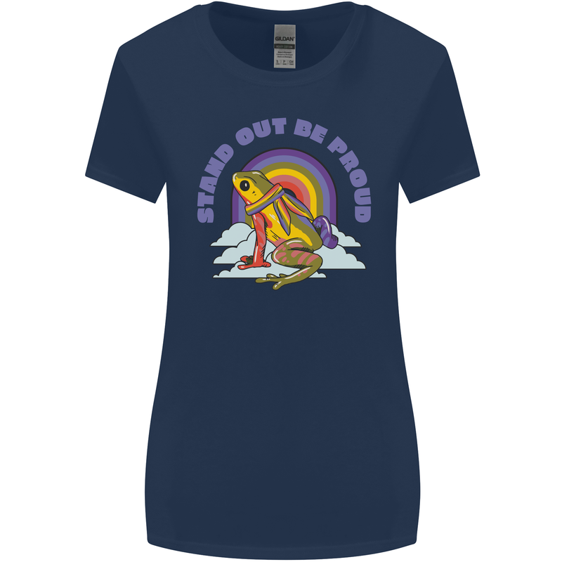 LGBT Frog Stand Out to Be Proud Gay Pride Womens Wider Cut T-Shirt Navy Blue