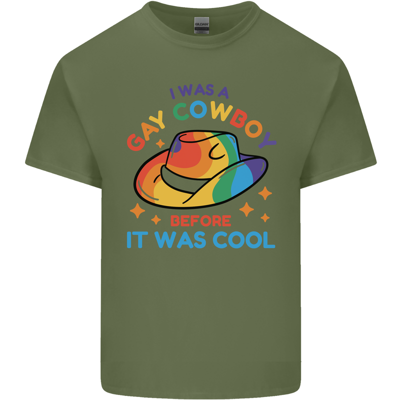 LGBT Gay Pride Cowboy Awareness Day Mens Cotton T-Shirt Tee Top Military Green