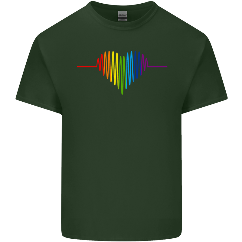LGBT Gay Pulse Heart Gay Pride Awareness Mens Cotton T-Shirt Tee Top Forest Green