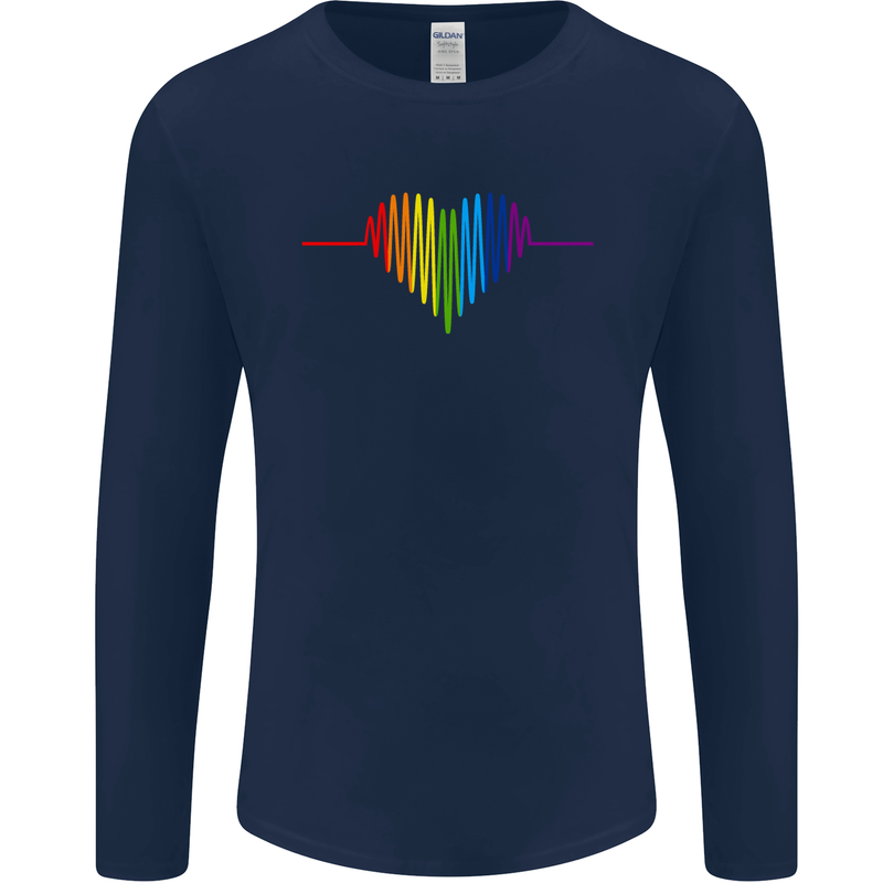 LGBT Gay Pulse Heart Gay Pride Awareness Mens Long Sleeve T-Shirt Navy Blue