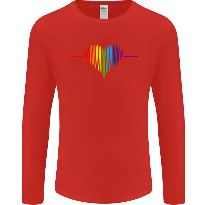 LGBT Gay Pulse Heart Gay Pride Awareness Mens Long Sleeve T-Shirt Red