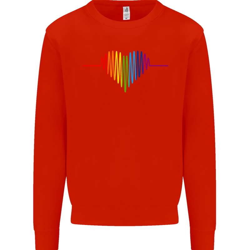 LGBT Gay Pulse Heart Gay Pride Awareness Mens Sweatshirt Jumper Bright Red