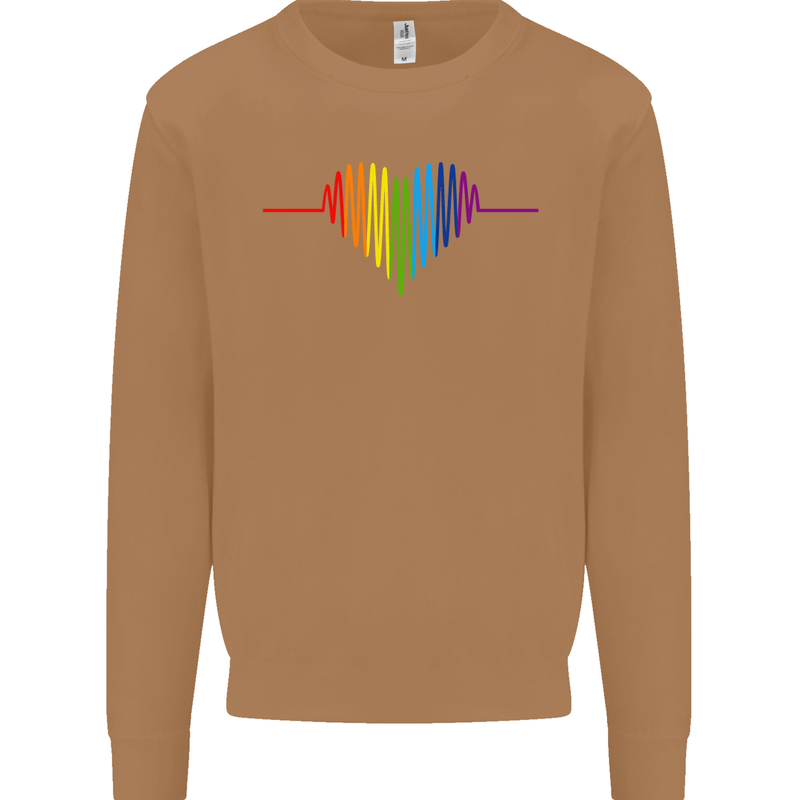 LGBT Gay Pulse Heart Gay Pride Awareness Mens Sweatshirt Jumper Caramel Latte