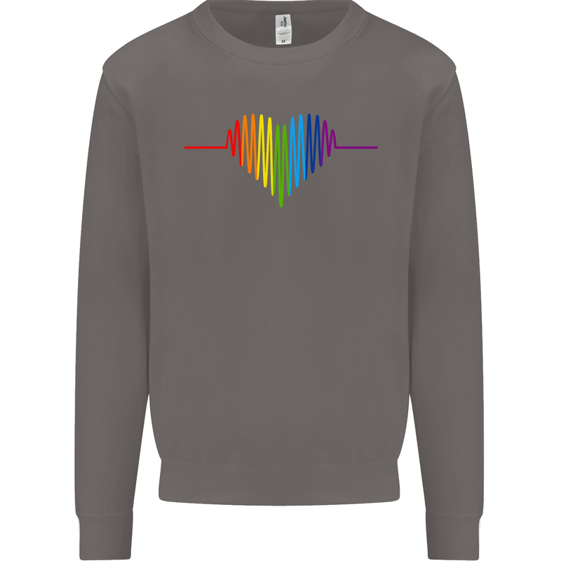 LGBT Gay Pulse Heart Gay Pride Awareness Mens Sweatshirt Jumper Charcoal