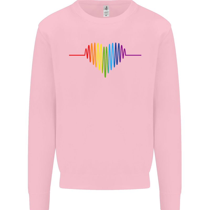 LGBT Gay Pulse Heart Gay Pride Awareness Mens Sweatshirt Jumper Light Pink