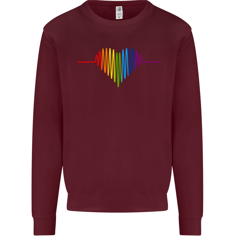 LGBT Gay Pulse Heart Gay Pride Awareness Mens Sweatshirt Jumper Maroon