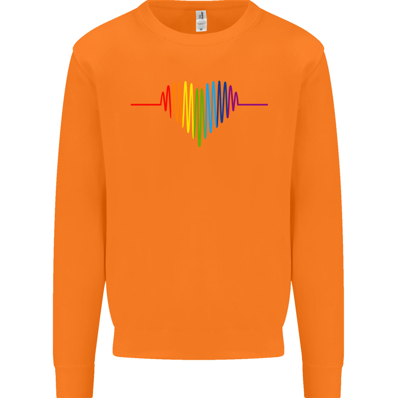 LGBT Gay Pulse Heart Gay Pride Awareness Mens Sweatshirt Jumper Orange