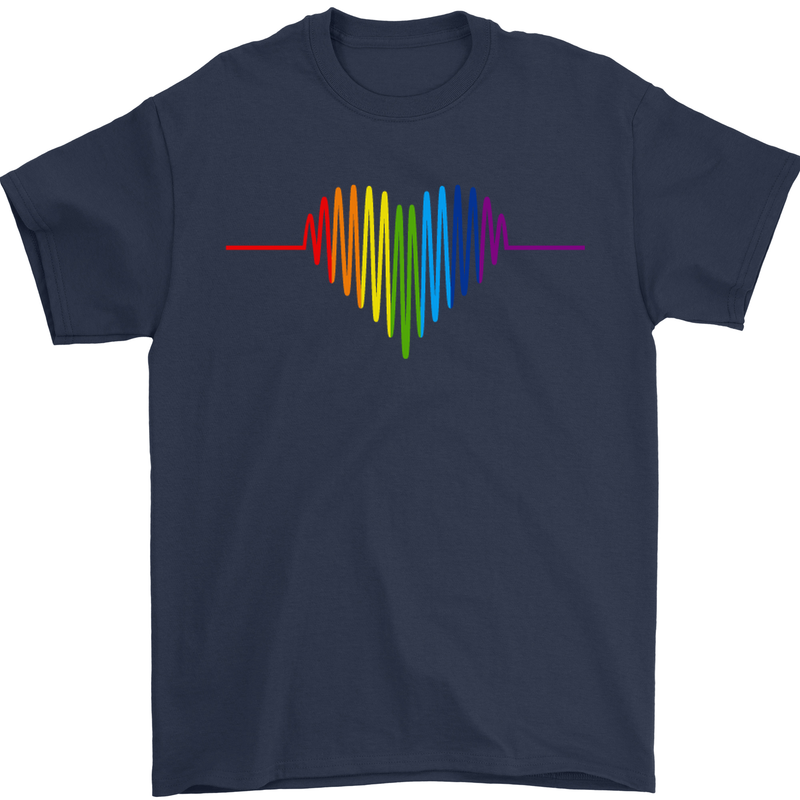 LGBT Gay Pulse Heart Gay Pride Awareness Mens T-Shirt Cotton Gildan Navy Blue