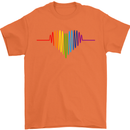 LGBT Gay Pulse Heart Gay Pride Awareness Mens T-Shirt Cotton Gildan Orange