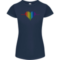 LGBT Gay Pulse Heart Gay Pride Awareness Womens Petite Cut T-Shirt Navy Blue