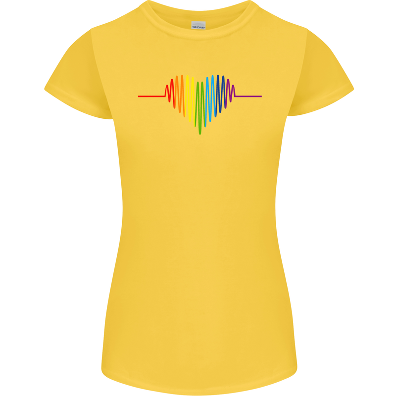 LGBT Gay Pulse Heart Gay Pride Awareness Womens Petite Cut T-Shirt Yellow