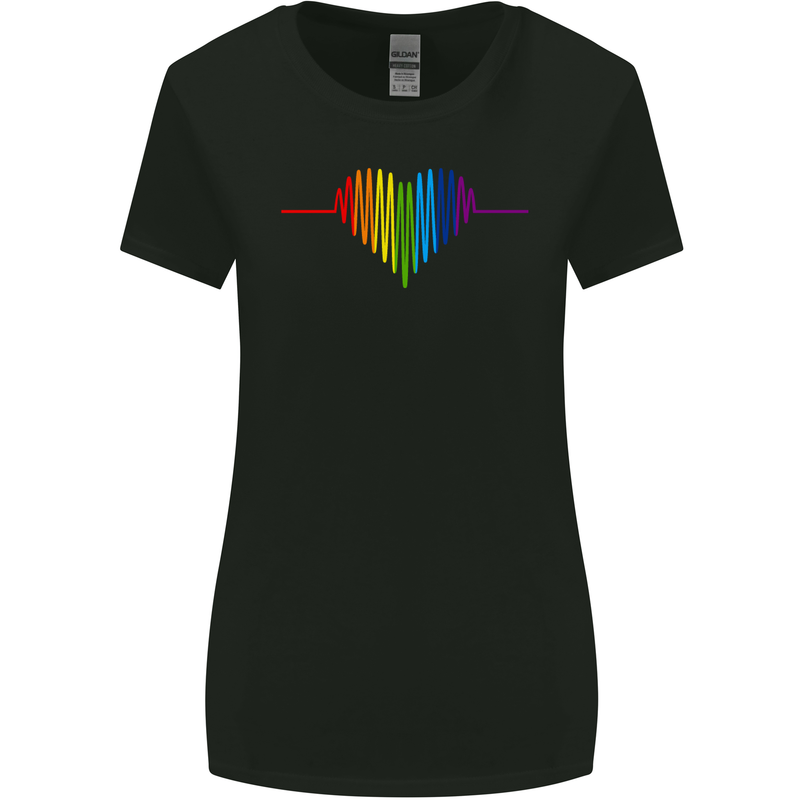 LGBT Gay Pulse Heart Gay Pride Awareness Womens Wider Cut T-Shirt Black